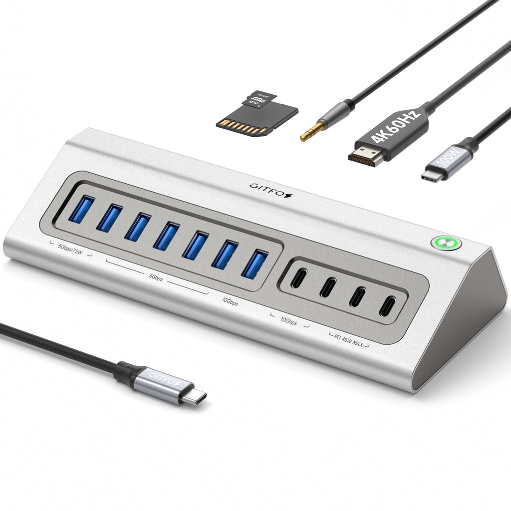 Gitfos C1Pro 18-in-1 Powered USB-C Hub — 4K HDMI, 10Gbps Data, PD Char